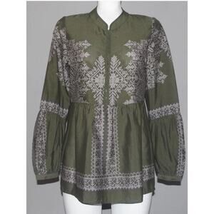 KONRAD & joseph Peasant Skirted Puff Sleeve 11 Hook & Eye Clasps Blouse